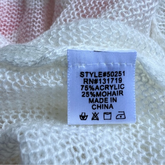 Cocolove Sz M L Mohair Blend Knit Floral Tunic Top Short Sleeve Sweater White - Picture 4 of 15